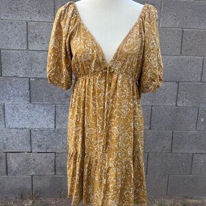 SOLD Mustard Yellow Puff Sleeve Midi Sundress